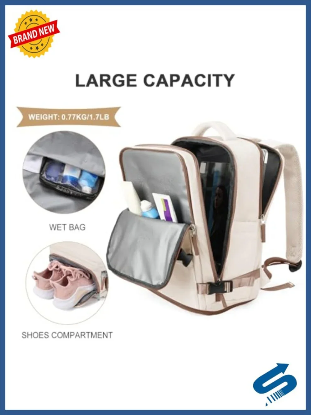 Waterproof Travel Backpack with Laptop Compartment & Shoe Storage 25L